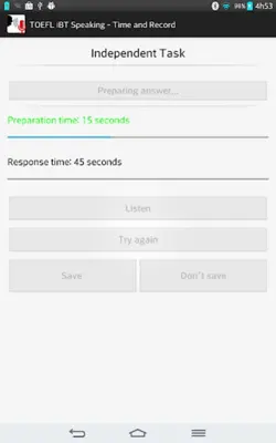 TOEFL iBT Speaking - Time and Record android App screenshot 0