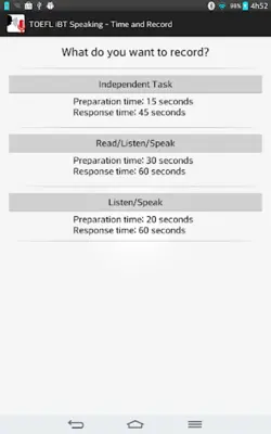 TOEFL iBT Speaking - Time and Record android App screenshot 1