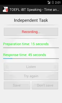 TOEFL iBT Speaking - Time and Record android App screenshot 2