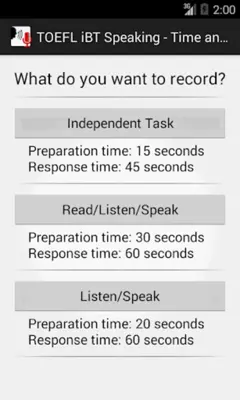 TOEFL iBT Speaking - Time and Record android App screenshot 3